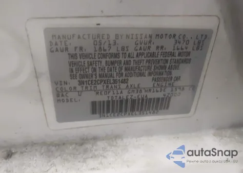 2014 Nissan Versa Note Sv из США, поврежденный, VIN 3N1CE2CPXEL351482